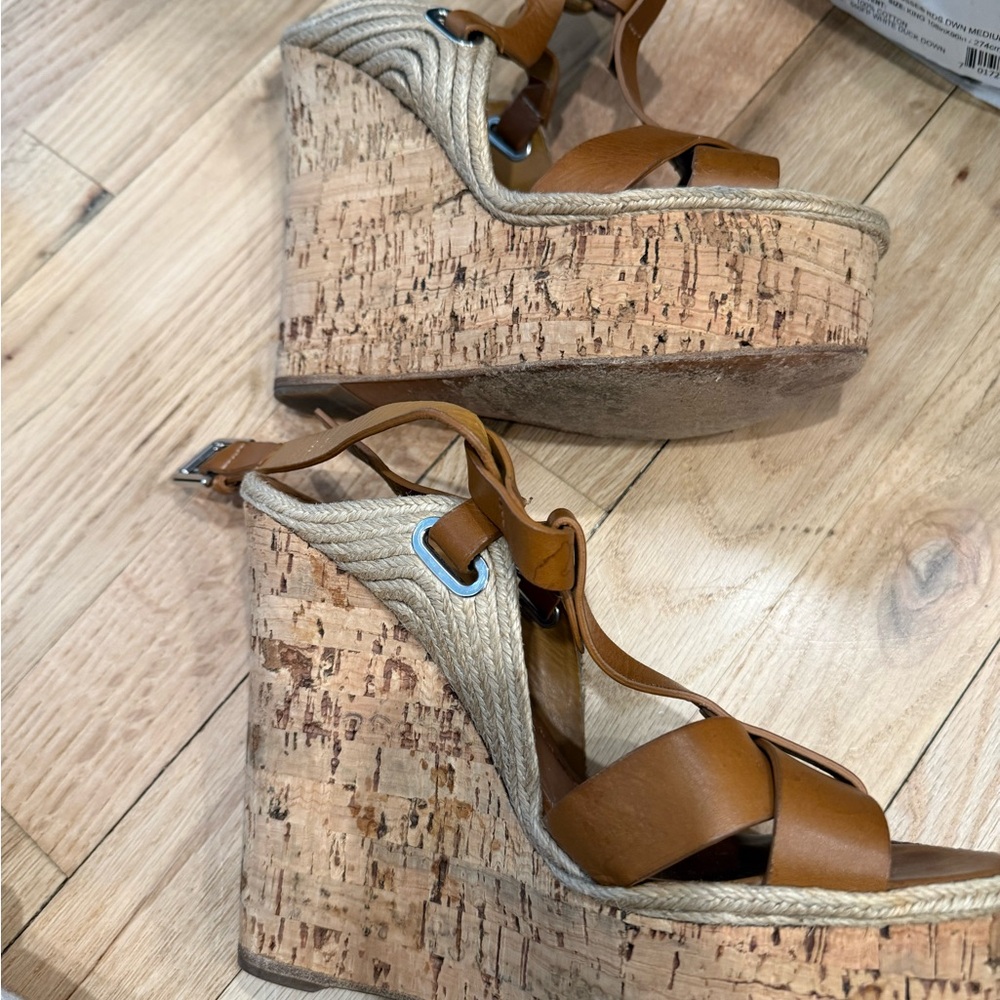 Ralph Lauren Brown Leather Espadrille Wedge Sandals - Picture 3 of 5